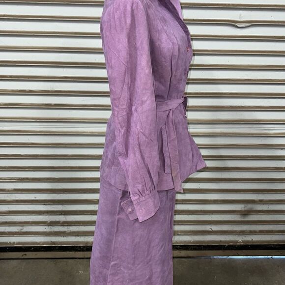Vintage 70’s skinner ultra suede skirt and button blouse purple size 12 w/belt - Picture 7 of 13